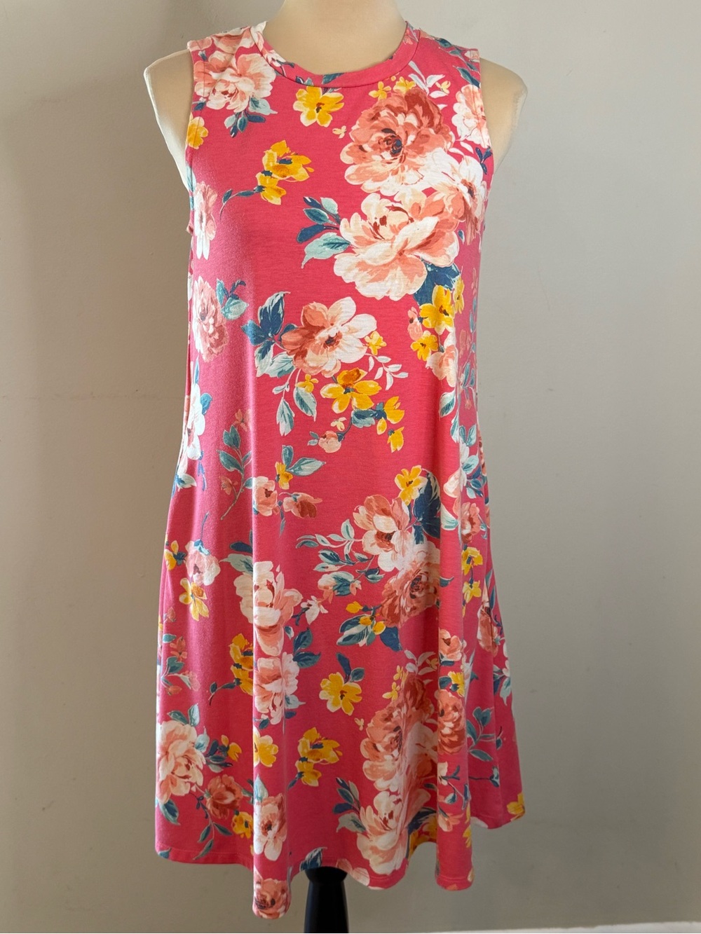 Kate Park sleeveless floral tank dress red teal multicolor SZ M
